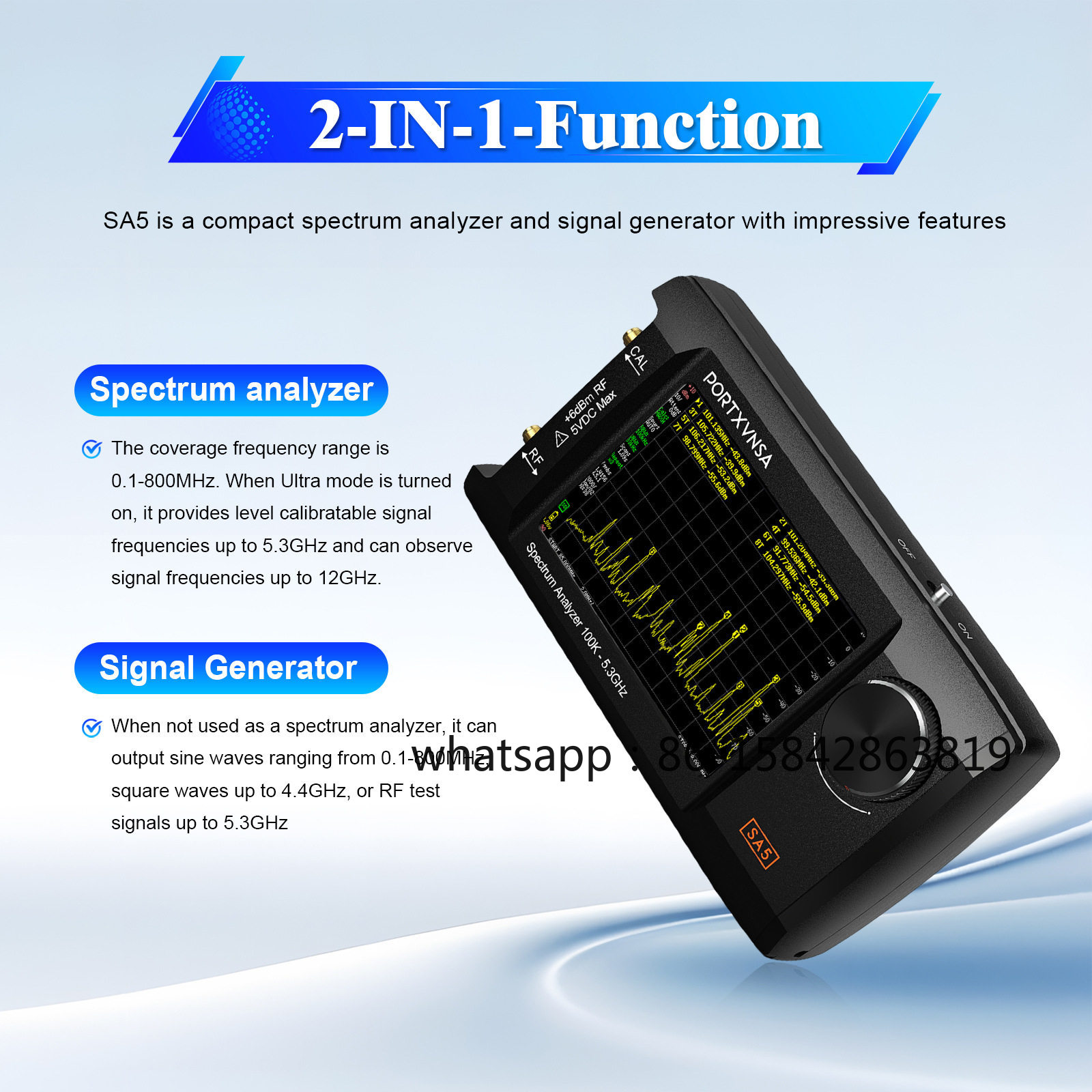 Signal Generator Spectrum Analyzer - Przenośny analizator widma SA5, generator sygnałów