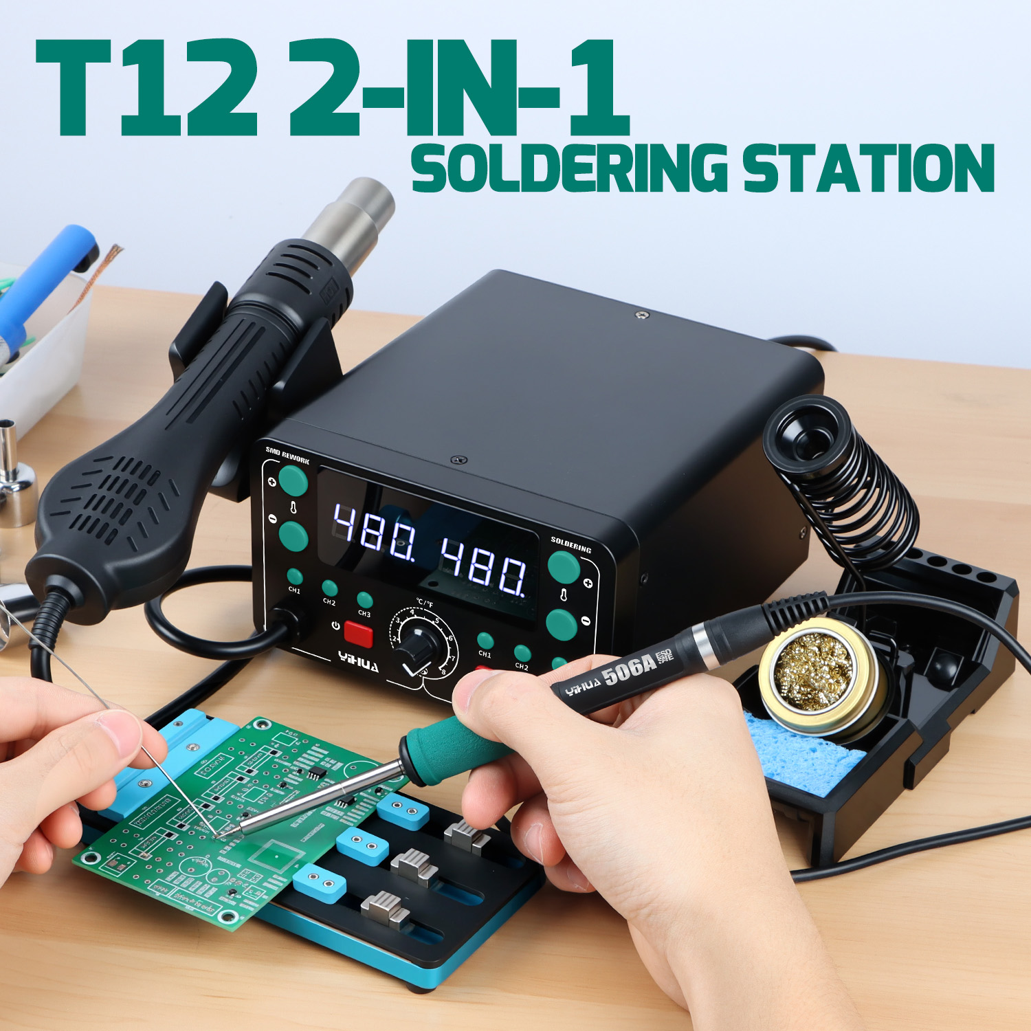 Hot Air Rework Station T12 - Stacja lutownicza 902D-IV 775W T12 z