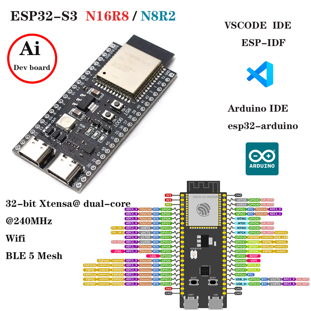 Esp32 S3 Development Board Lot - Płytki rozwojowe ESP32-S3 z zestawem adaptera